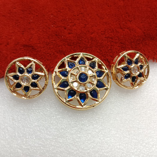 Dark blue (1set) high quality kundan pendant set round shape 33mm(4cm)