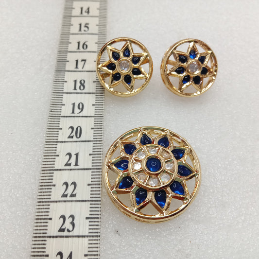 Dark blue (1set) high quality kundan pendant set round shape 33mm(4cm)
