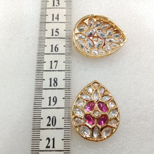 Dark pink(2pcs) high quality drop shape kundan connectors 33mm(3cm)