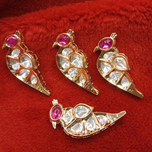 Dark pink (4pcs) high quality  parrot shape kundan connectors (39mm) (4cm)