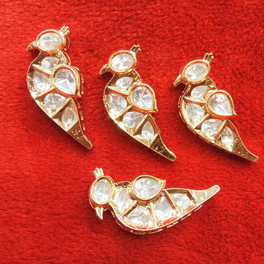 White (4pcs) high quality  parrot shape kundan connectors (39mm) (4cm)