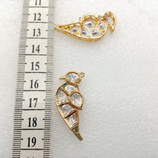 White (4pcs) high quality  parrot shape kundan connectors (39mm) (4cm)