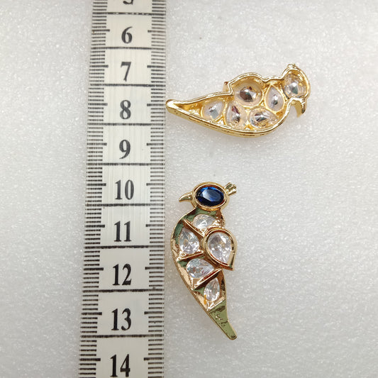 Dark blue (4pcs) high quality  parrot shape kundan connectors (39mm) (4cm)