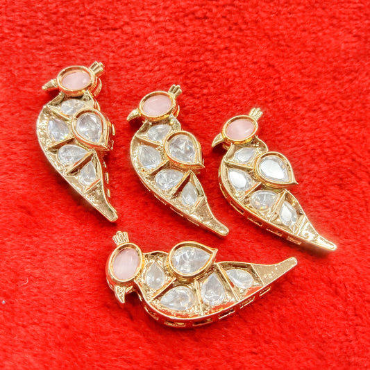 Light pink (4pcs) high quality  parrot shape kundan connectors (39mm) (4cm)