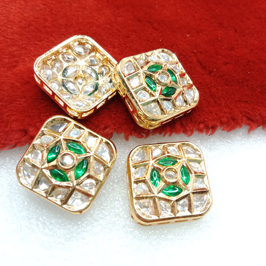 Dark green (4pcs) high quality square shape kundan connectors 21mm(2cm)