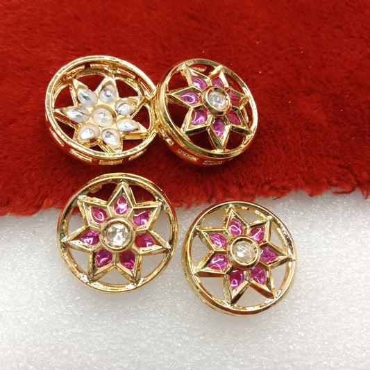 Dark pink (4pcs) high quality round shape kundan connectors 20mm(2cm)