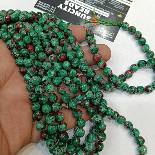 Green texture with red 8mm agate beads 1string