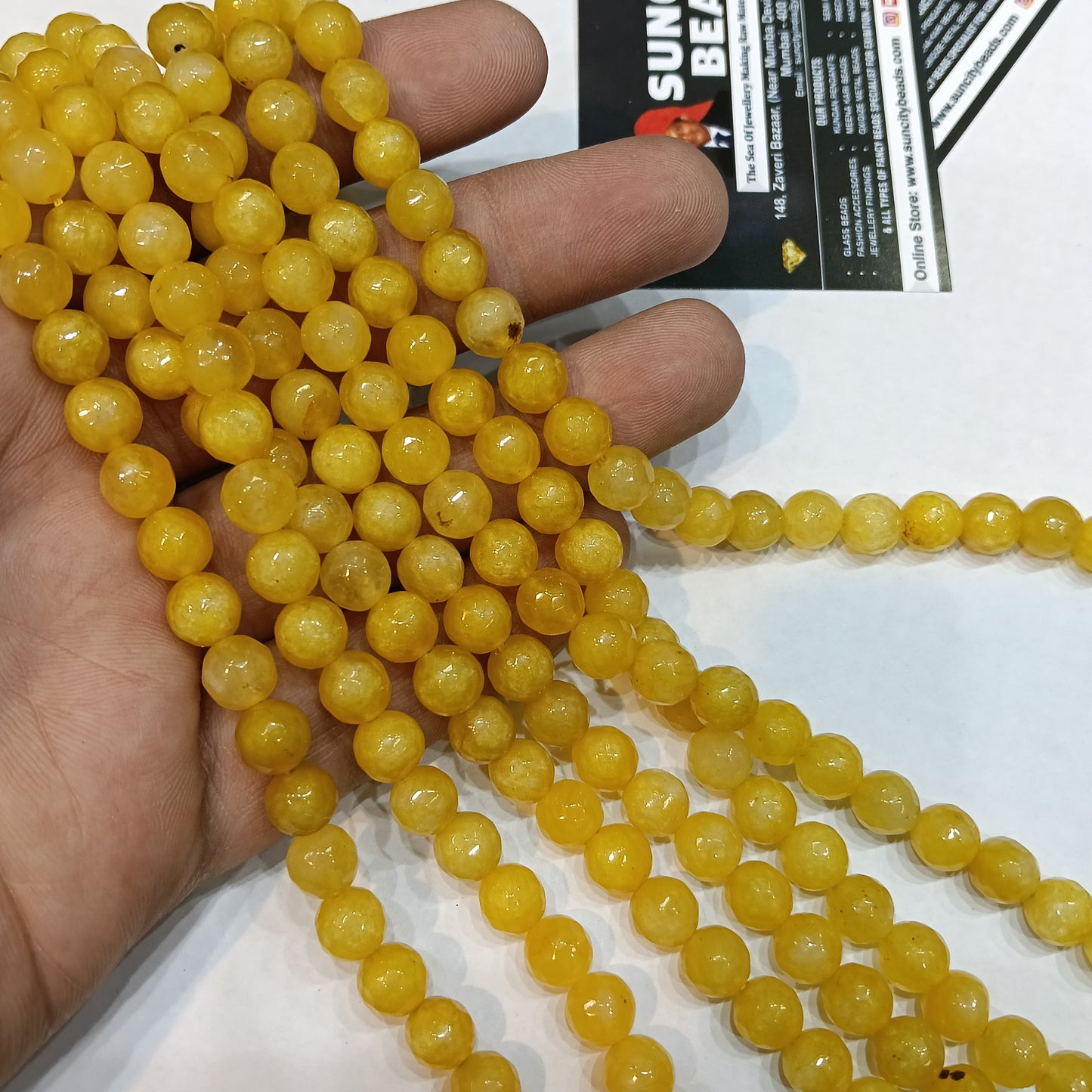 Lemon yellow shaded in orange 8mm agate beads 1string