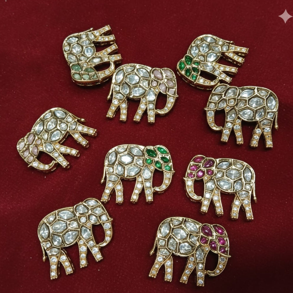 High Quality kundan Elephant Connectors - 2pcs