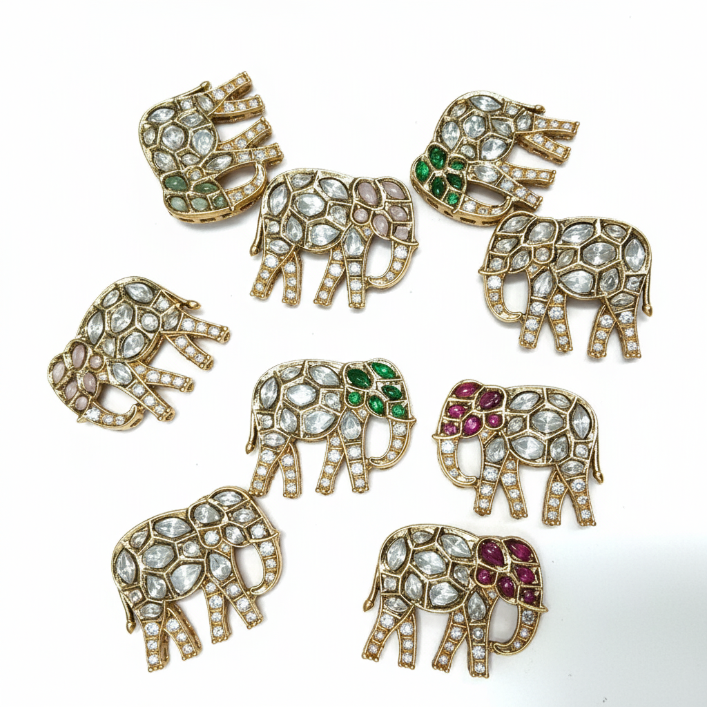 High Quality kundan Elephant Connectors - 2pcs