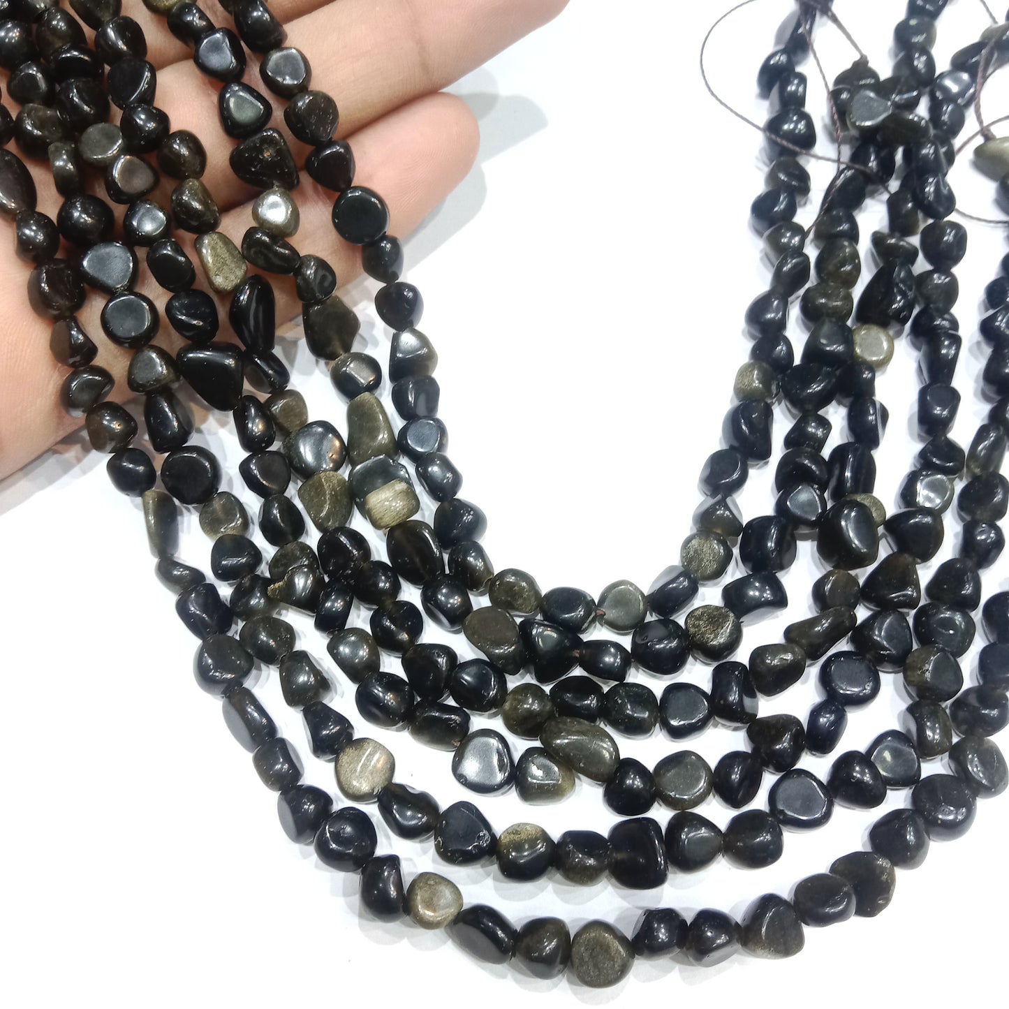 Black tourmaline smooth tumbel stones beads 1 string