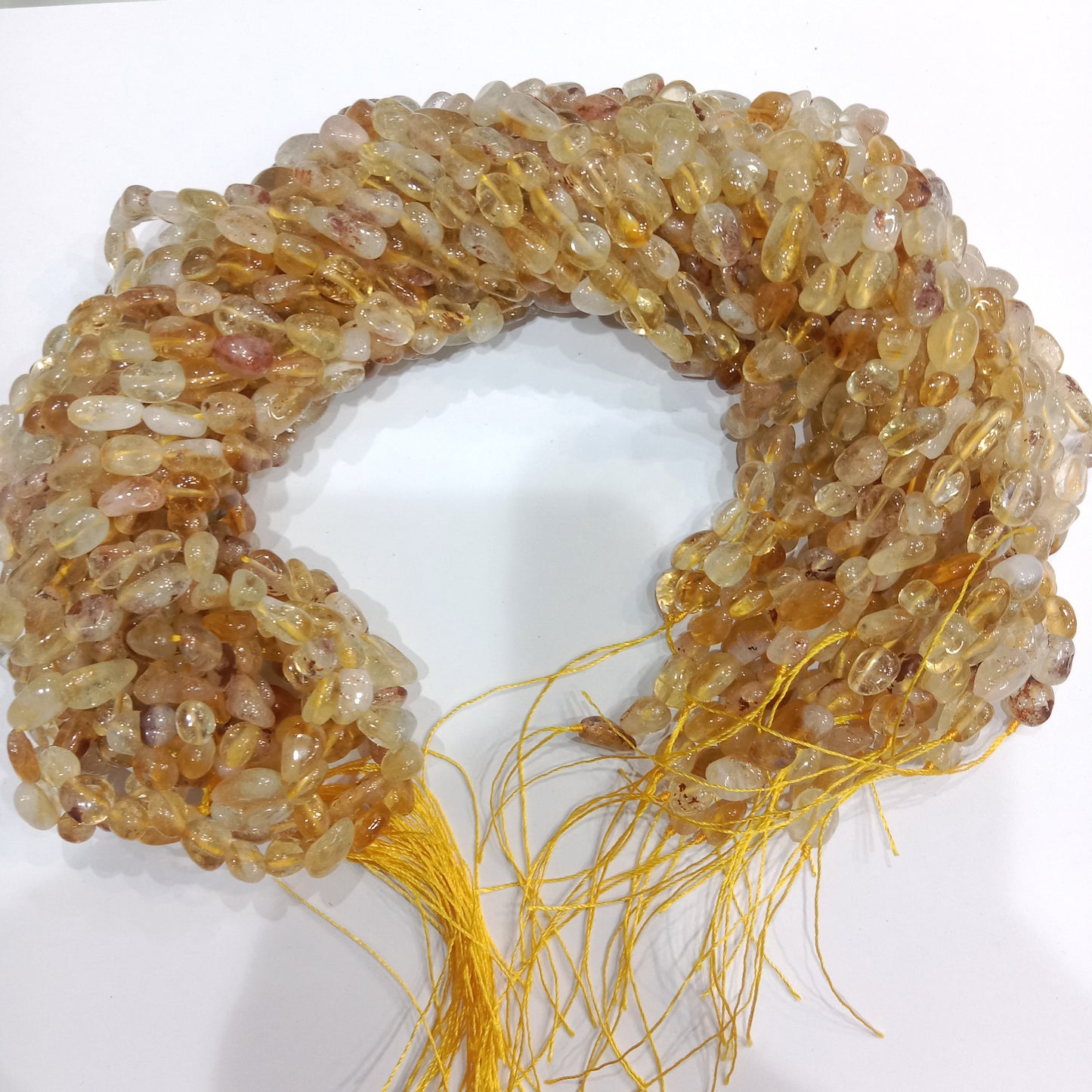 Yellow Citrine smooth oval tumbel stones beads 1 string