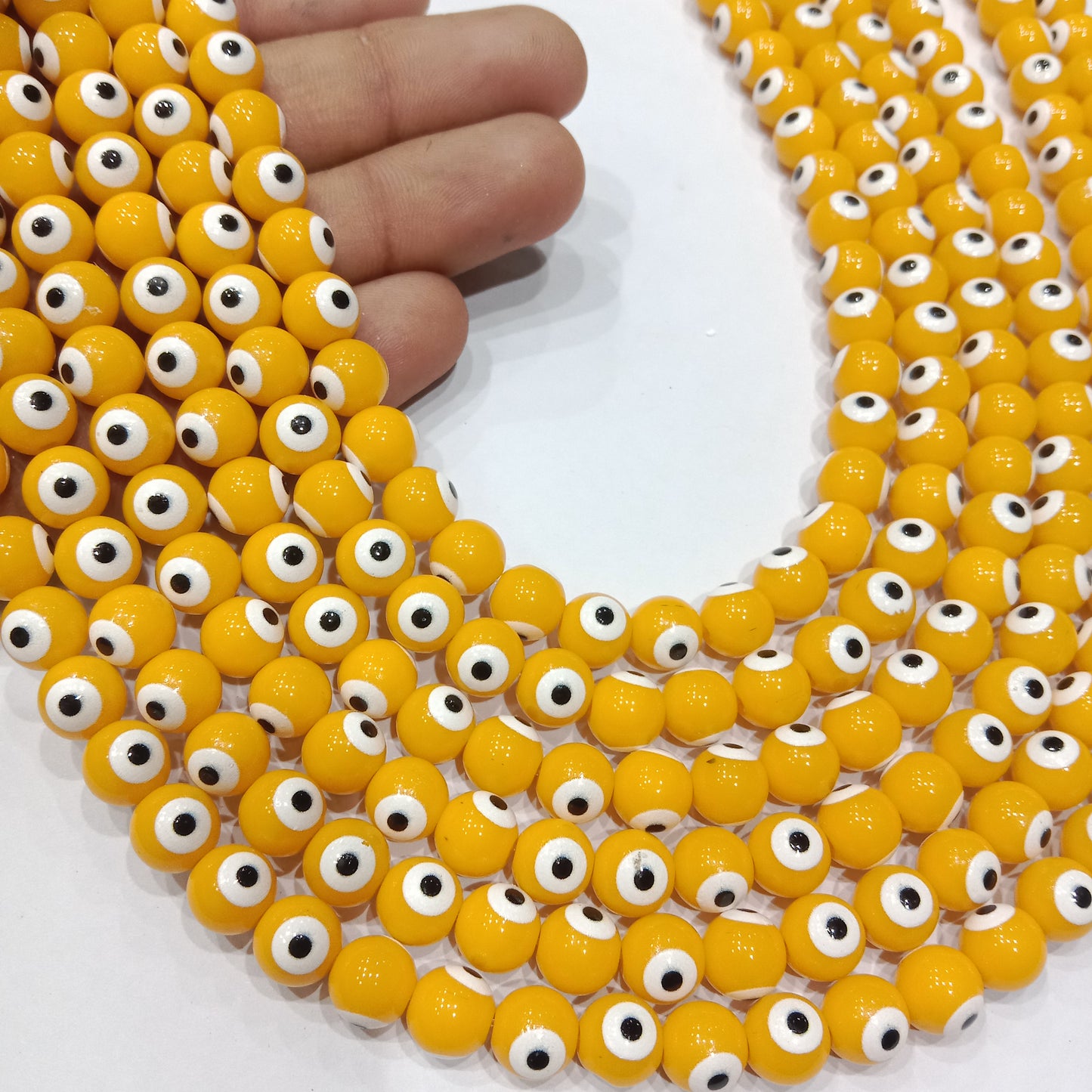 Evil eye beads 8mm 1 string yellow color
