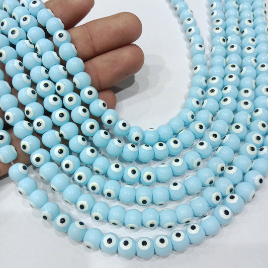 Evil eye beads 8mm 1 string sky blue color