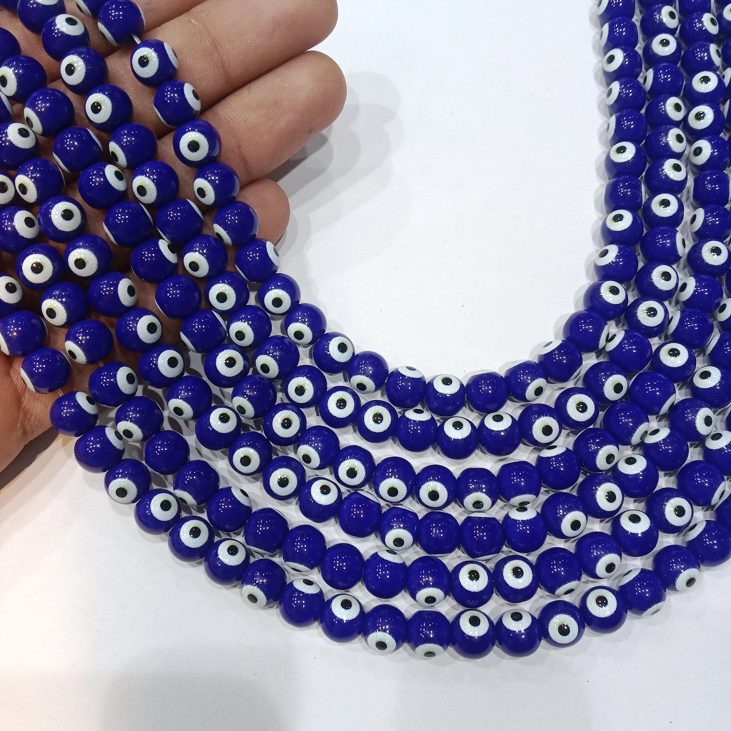 Evil eye beads 8mm 1 string blue color