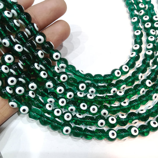 Evil eye beads 8mm 1 string green color