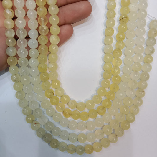 Lite yellow round Agate Beads (8mm) 1 string – by Suncity Beads.