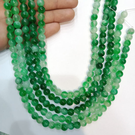 Lite green traxture round Agate Beads (8mm) 1 string – by Suncity Beads.