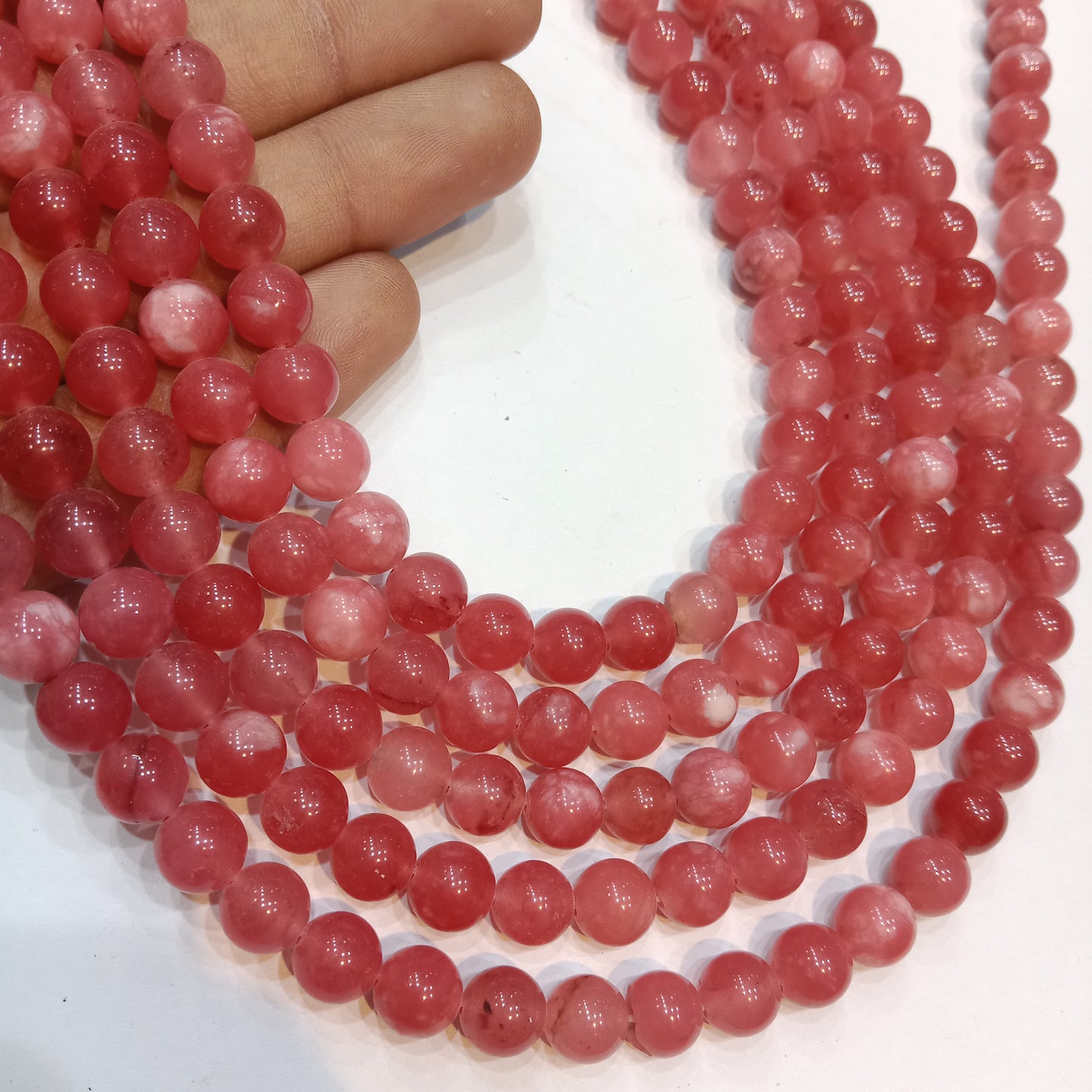 Rose pink round Agate Beads (8mm) 1 string – by Suncity Beads.