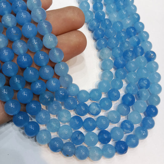 Blue smooth round jade Beads (8mm) 1 string – by Suncity Beads.