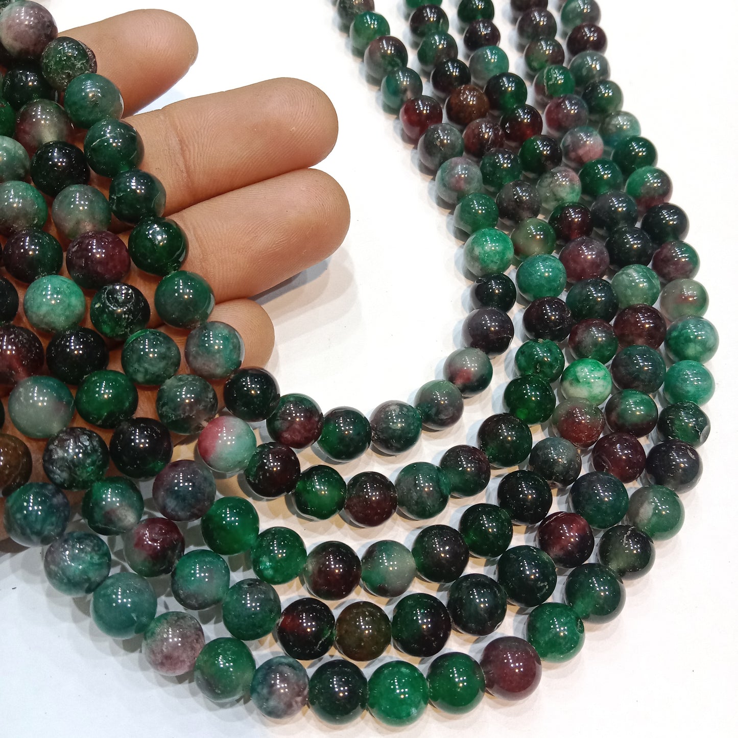 Epidote jade colour agate Beads (8mm) 1 string – by Suncity Beads.