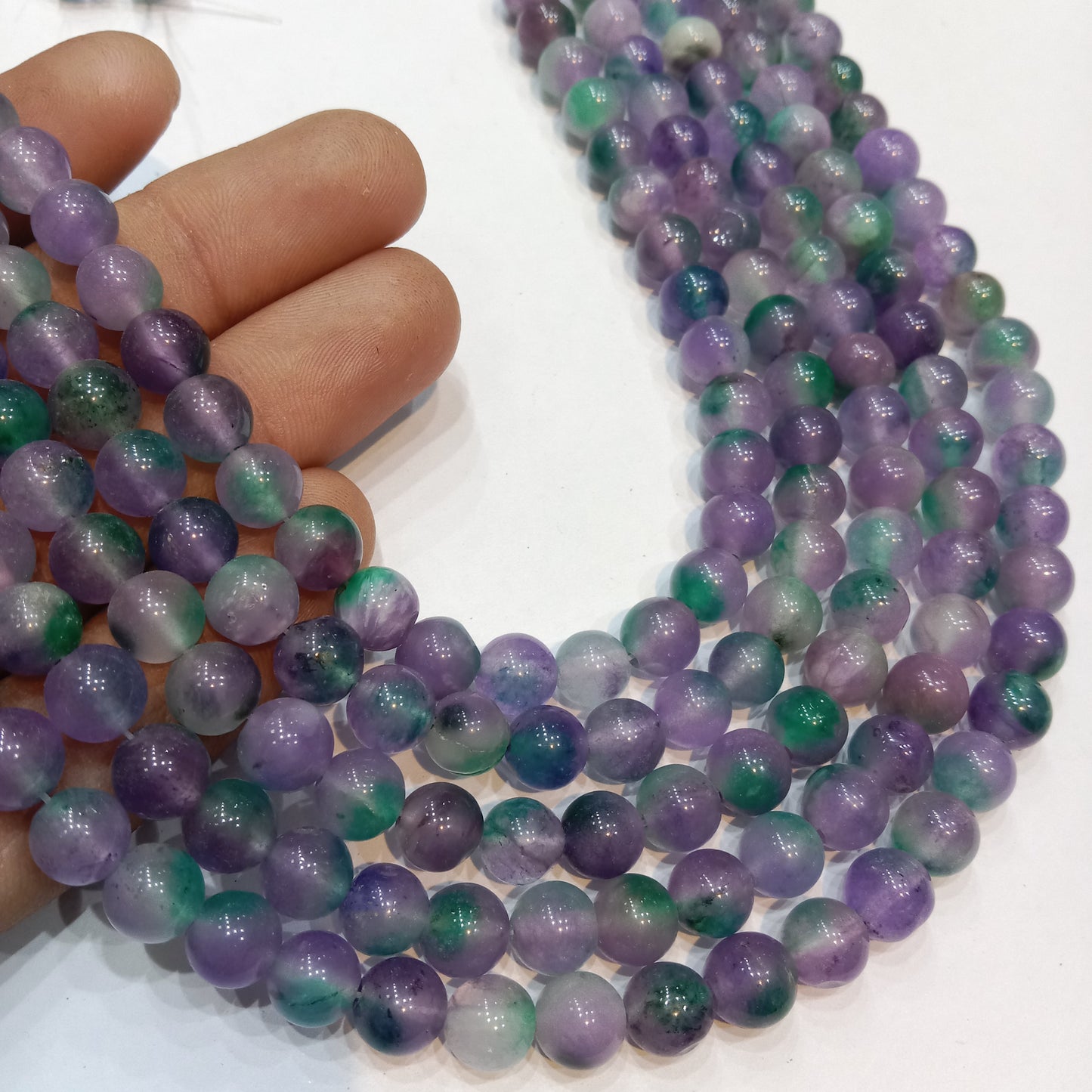 Mix of purple green colour agate Beads (8mm) 1 string – by Suncity Beads.