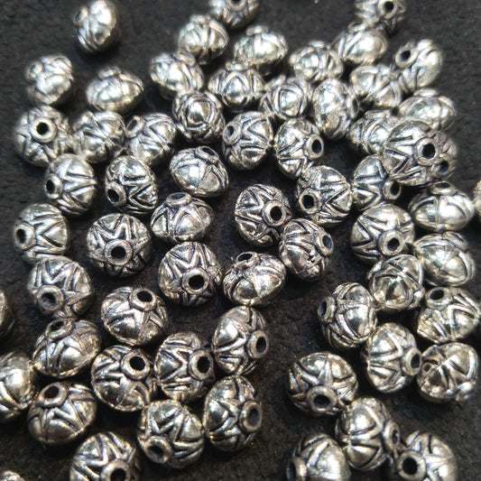 Textured spherical silver oxidized metal round shape beads 1 pkt 100 pcs