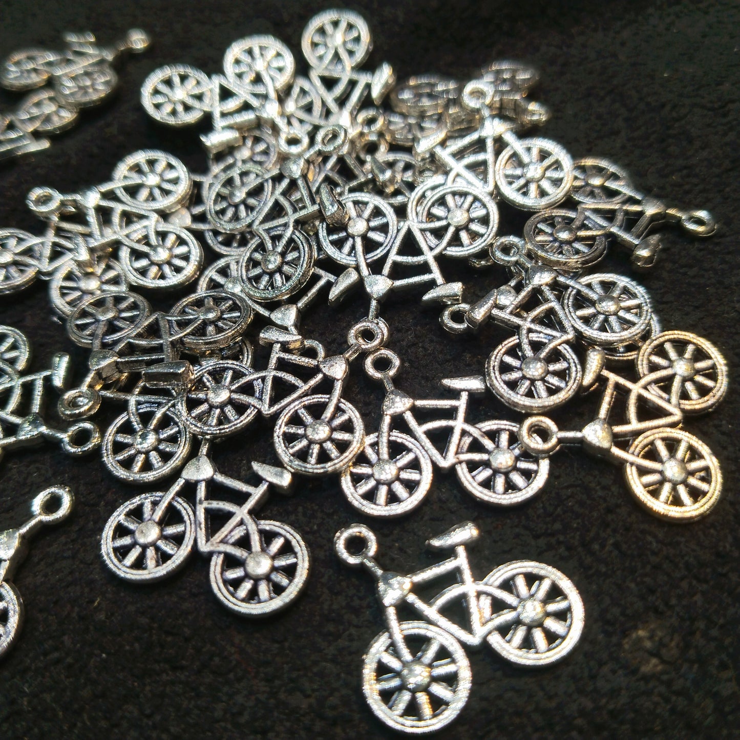 Cycle shape silver oxidized metal charms  1 pkt 100 pcs