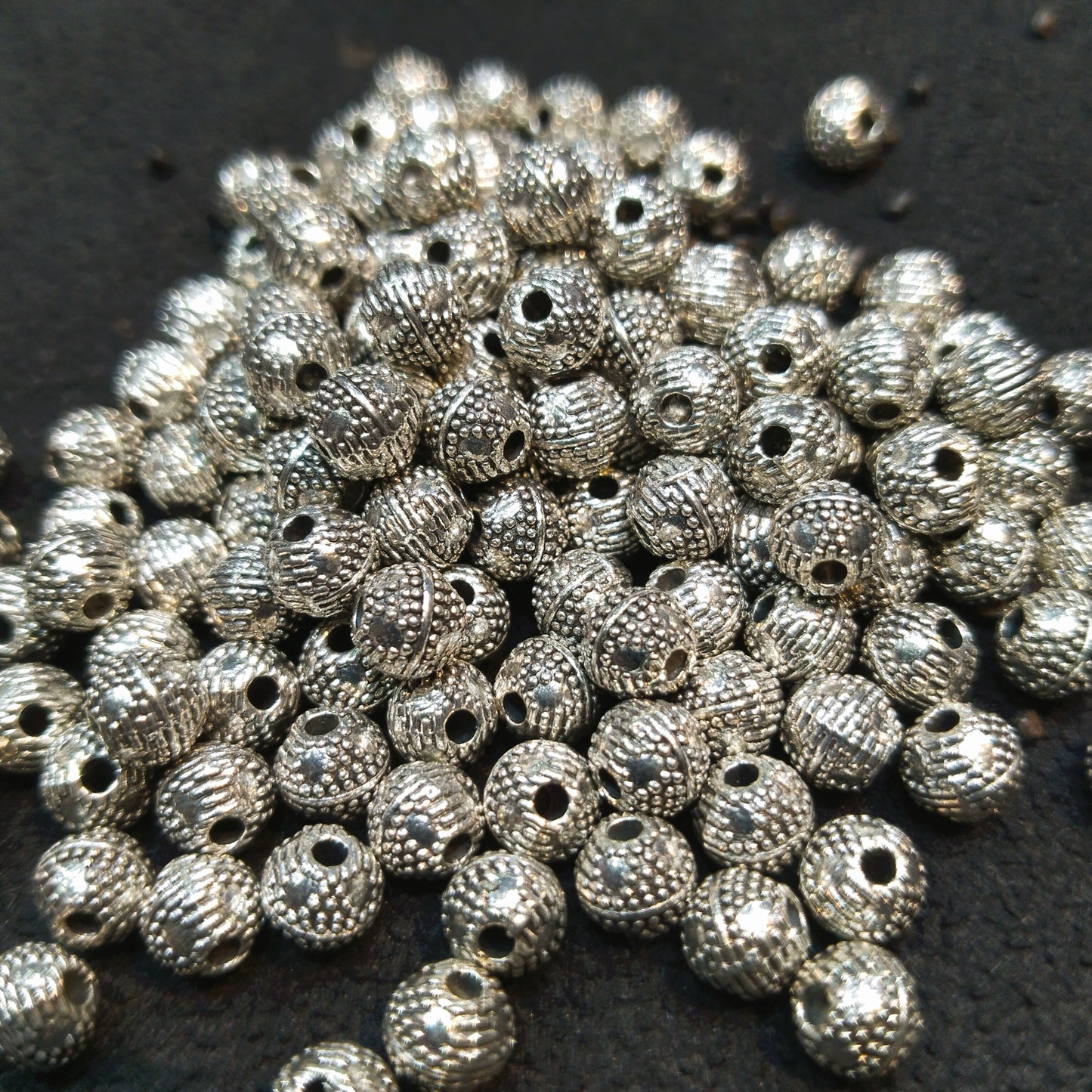 Silver metal oxidized small round shape beads 1 pkt 100 pcs