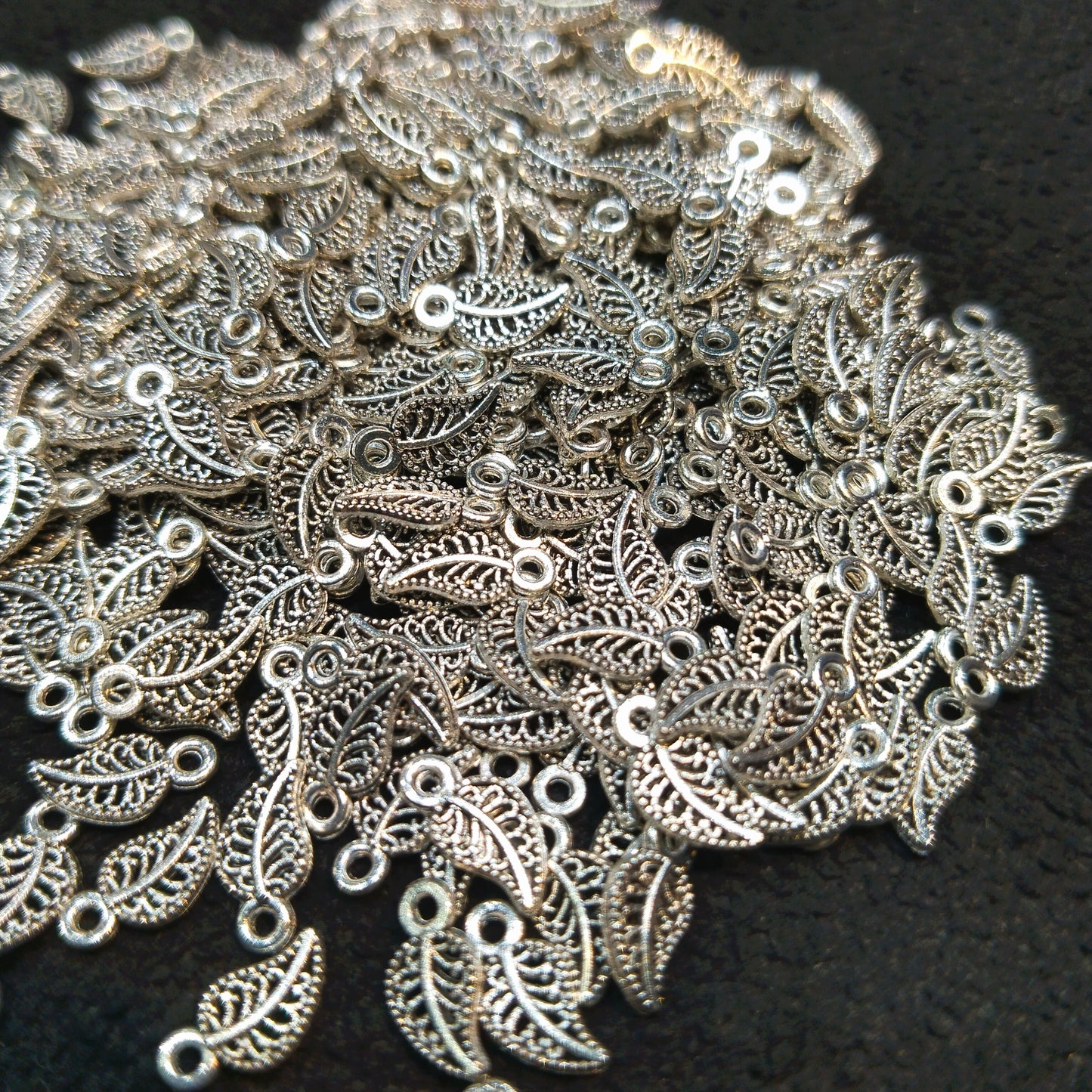 Silver oxidized metal leaf shape charms 1 pkt 100 pcs