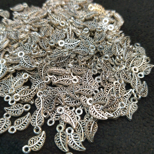 Silver oxidized metal leaf shape charms 1 pkt 100 pcs