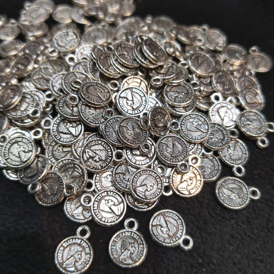 Oxidized silver round charms 10mm 1 pkt 100 pcs.