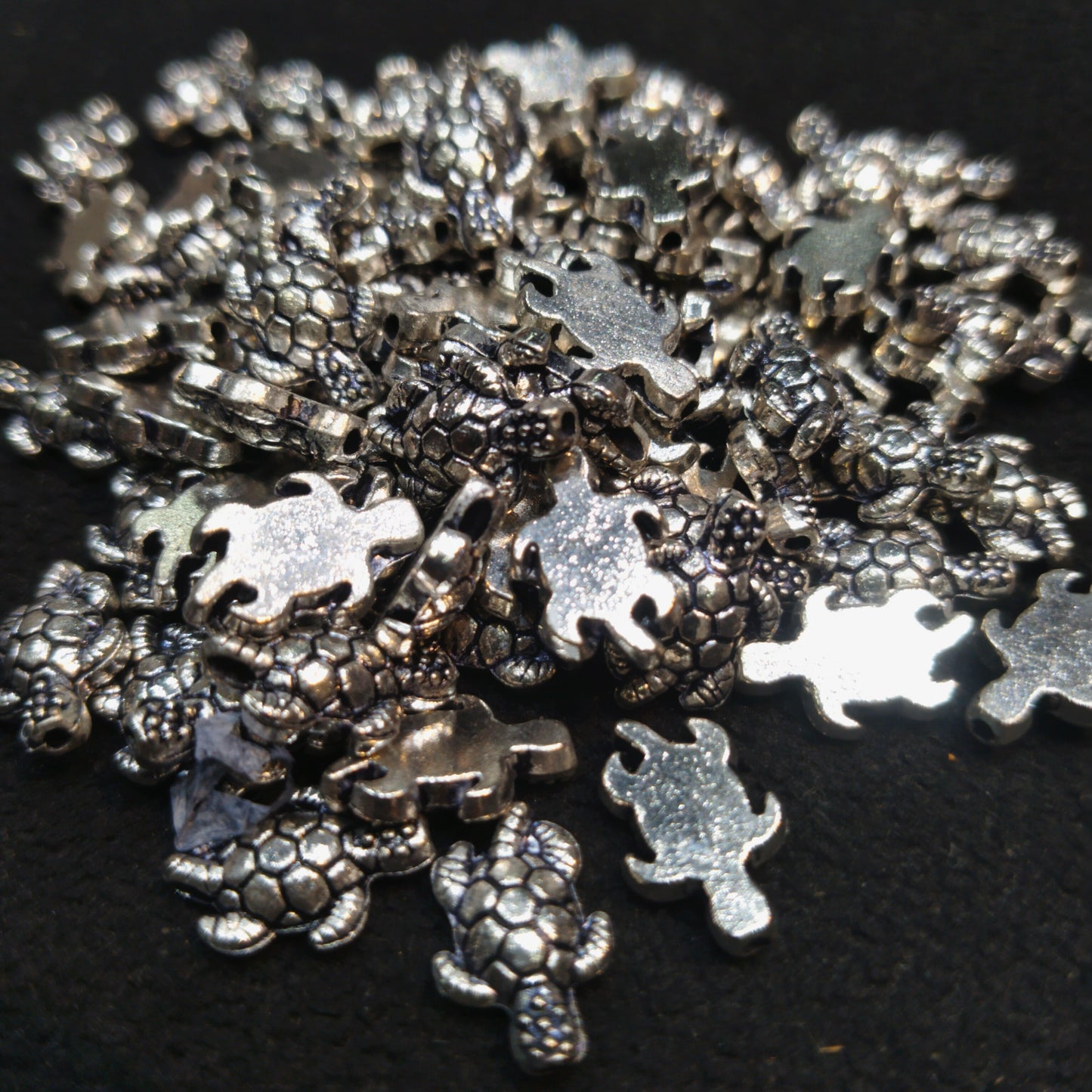 Stylized sea turtle silver oxidized charms 12mm 1 pkt 100 pcs.