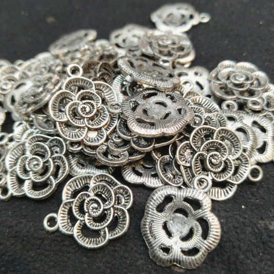 Oxidized silver charms blooming flowers 16mm 1 pkt 60 pcs.