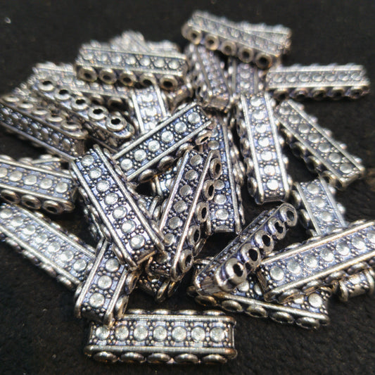 Silver oxidized long rectangular metal bars 5 hole dividers 1 pkt 50 pcs.