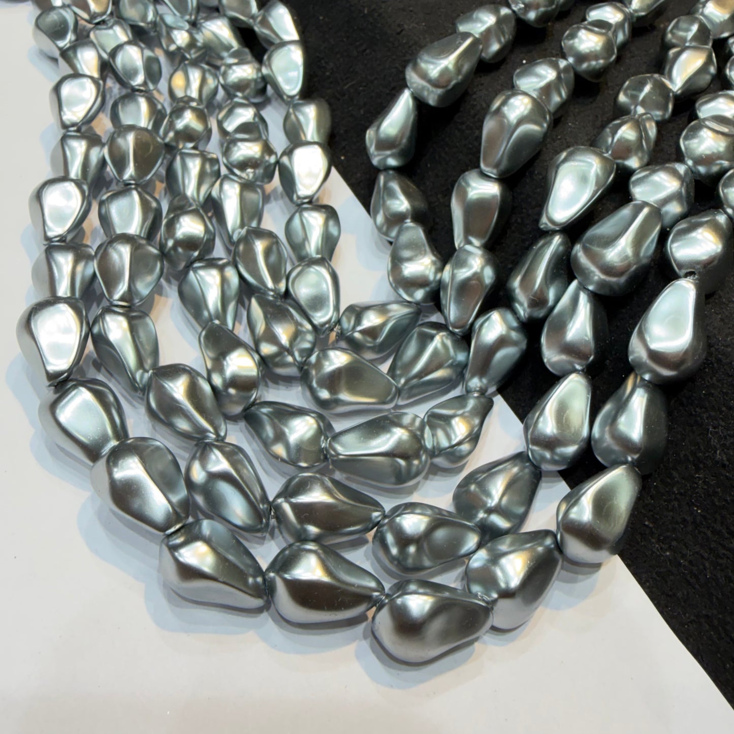 Metallic Gray colour barque pearl beads 1 string