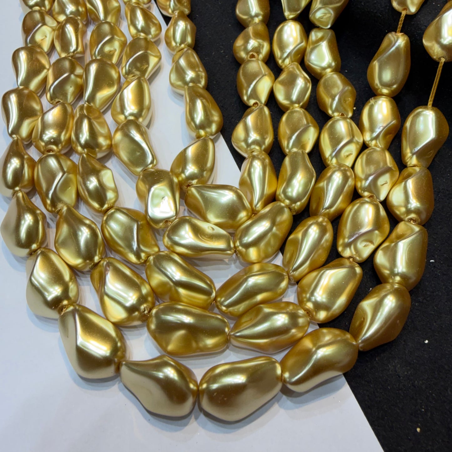 Metallic light gold colour barque pearl beads 1 string