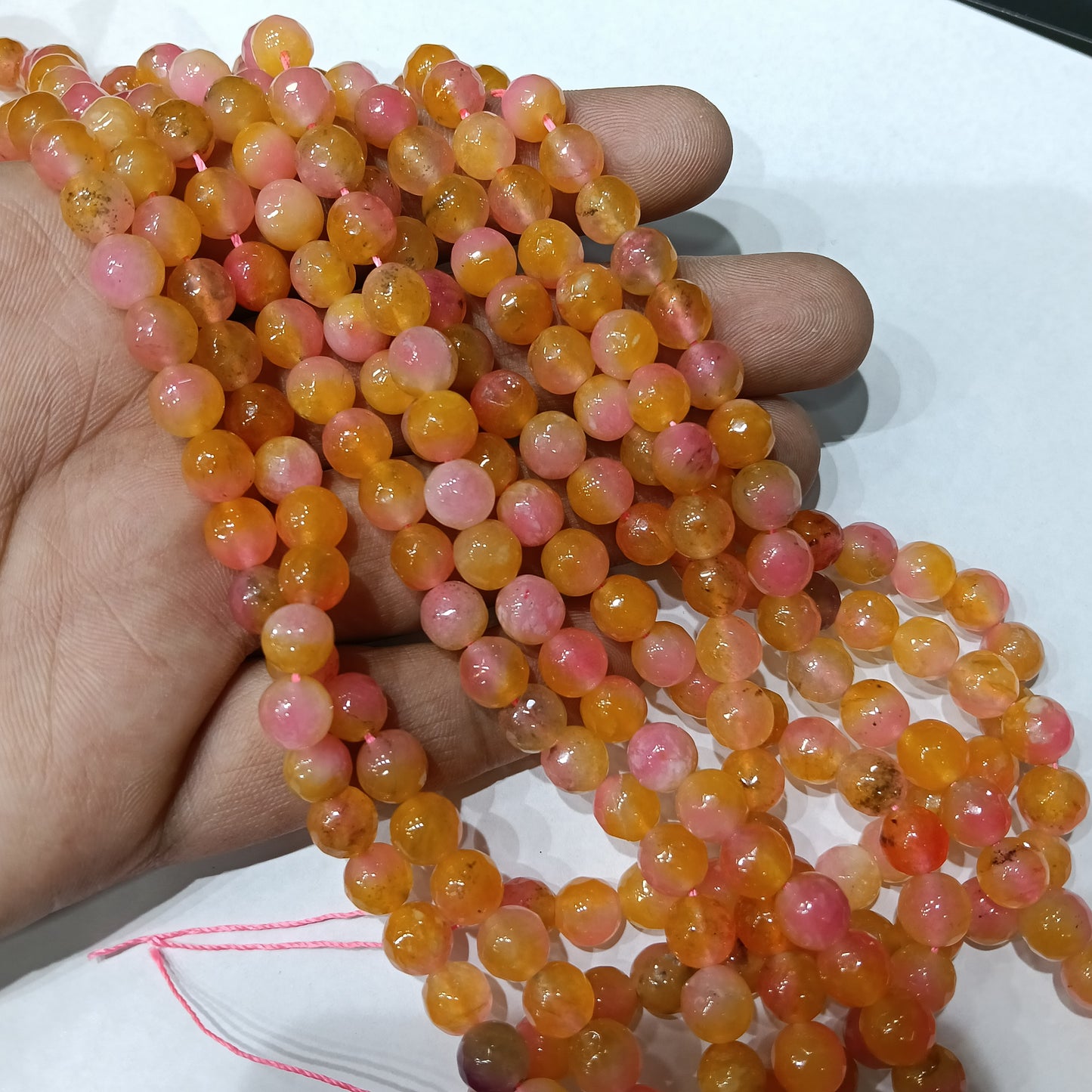 Orange texture with pink 8mm agate beads 1string