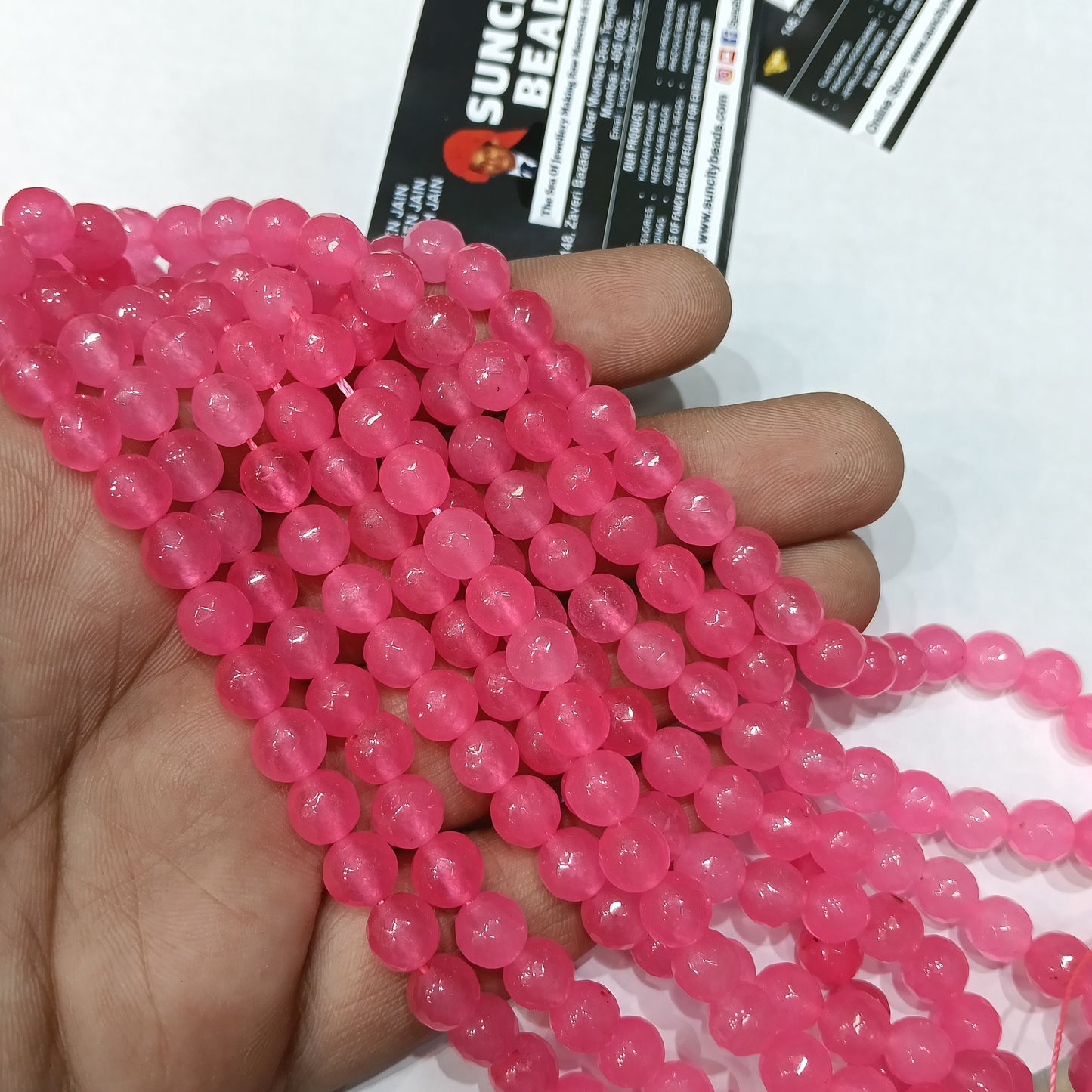 Bright pink 8mm agate beads 1string
