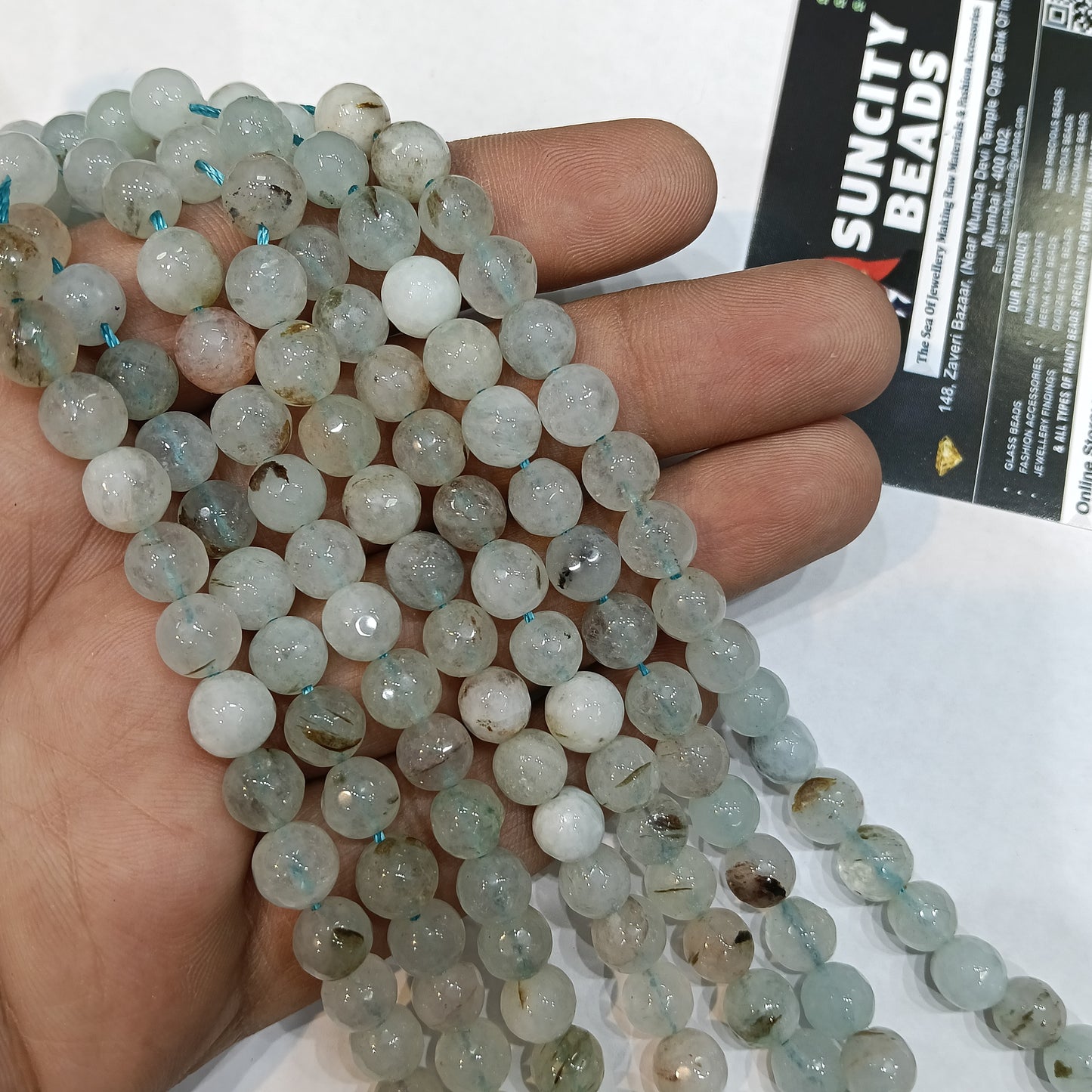 White texture blue 8mm agate beads 1string