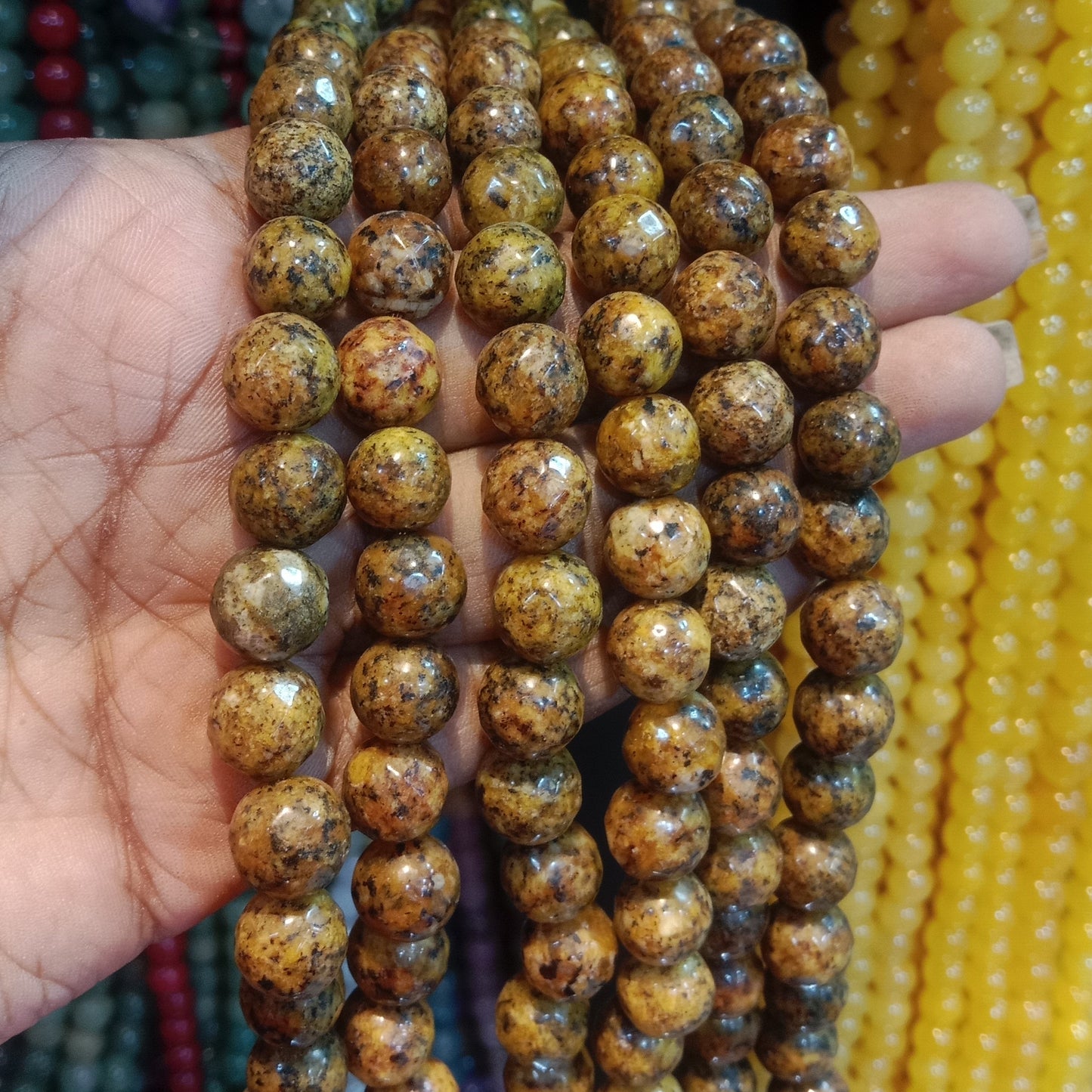 Yellow brown Texture agate beads 10mm 1 string