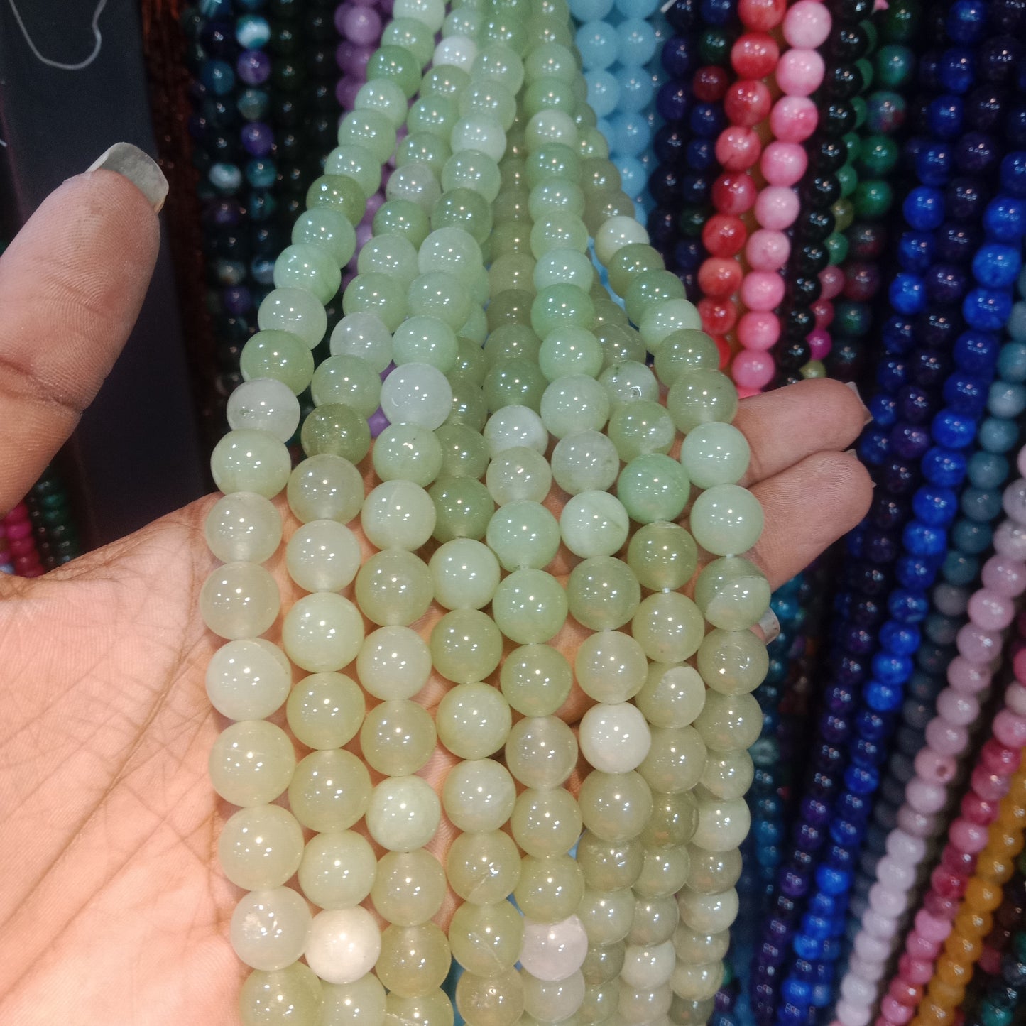 Pistachio Green texture agate beads 10mm 1 string