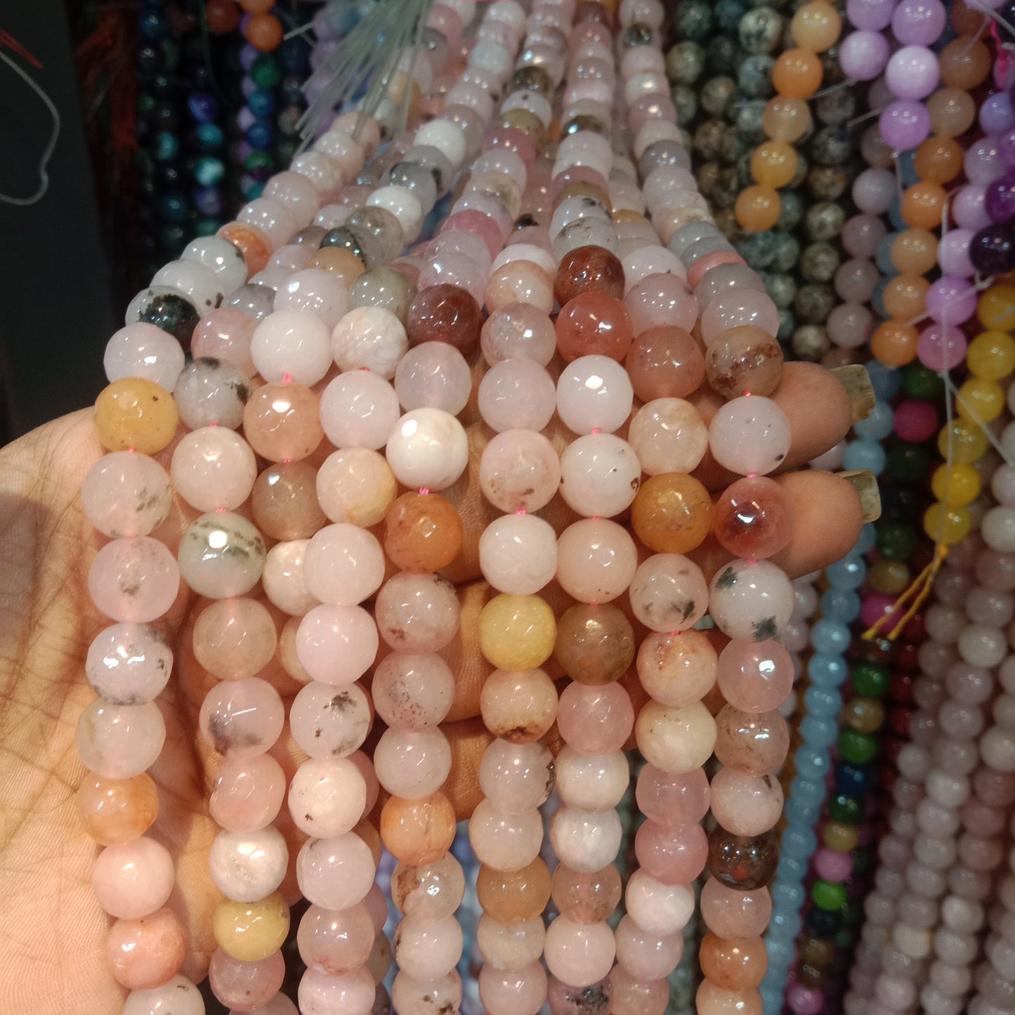 Morganite Quartz texture agate beads 10mm 1 string