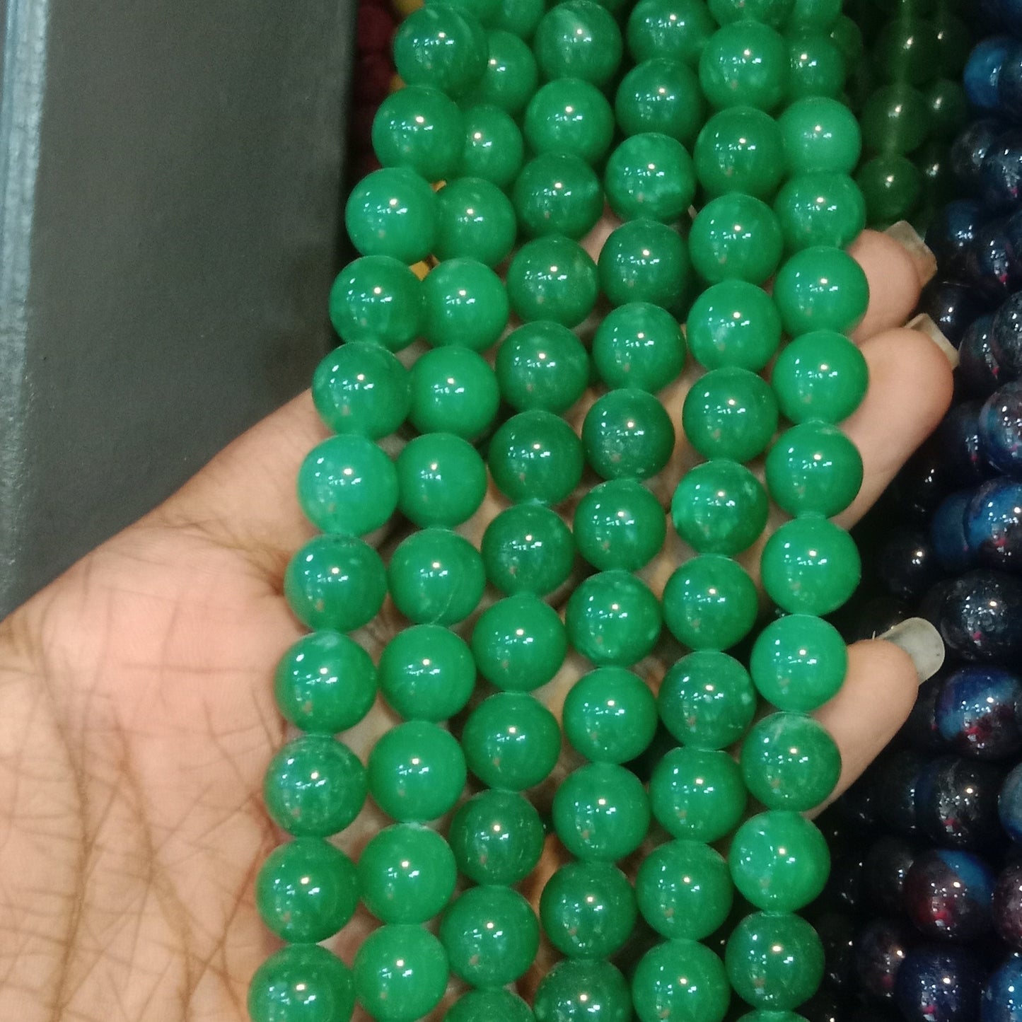 Green onyx texture agate beads 10mm 1 string