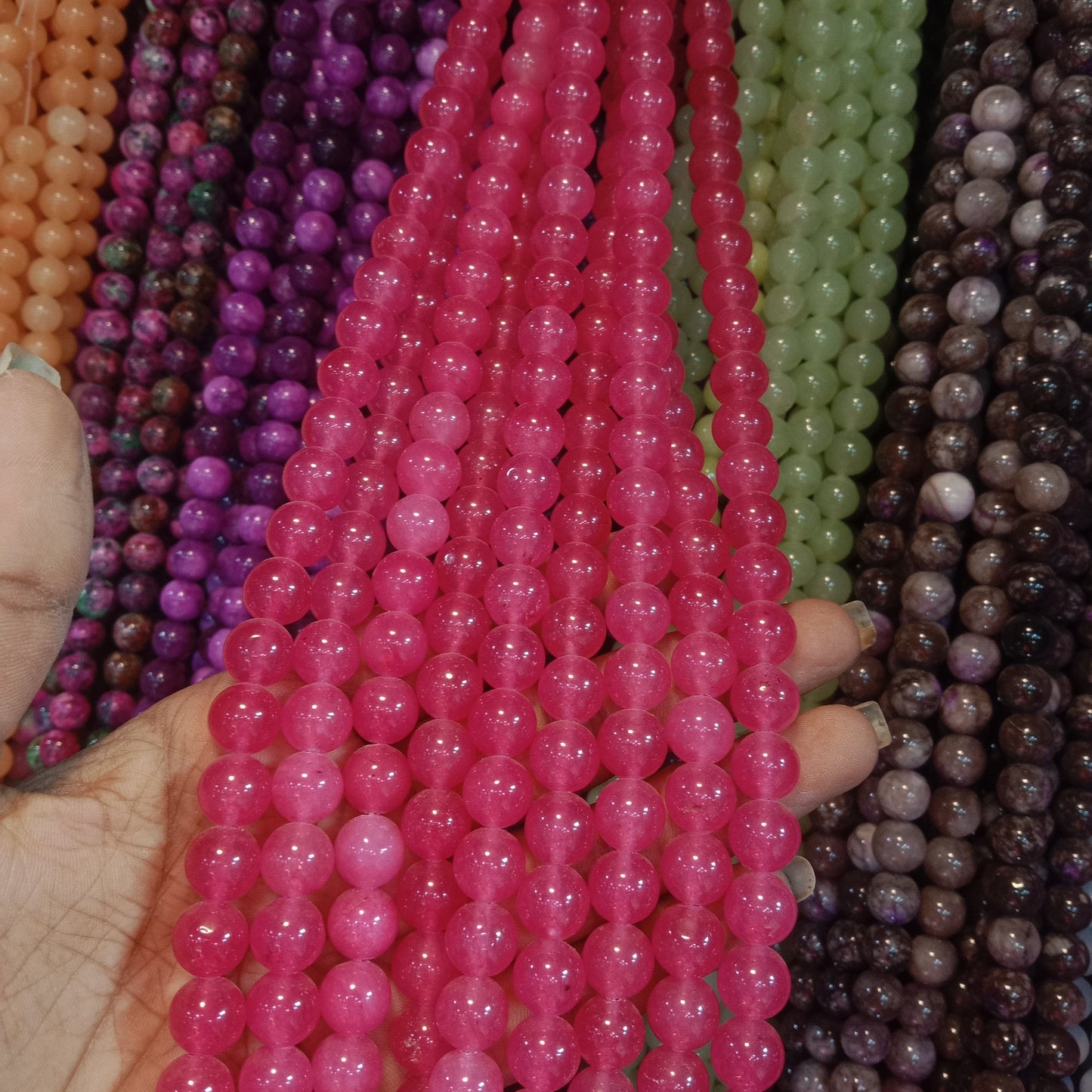 Ruby pink texture agate beads 10mm 1 string