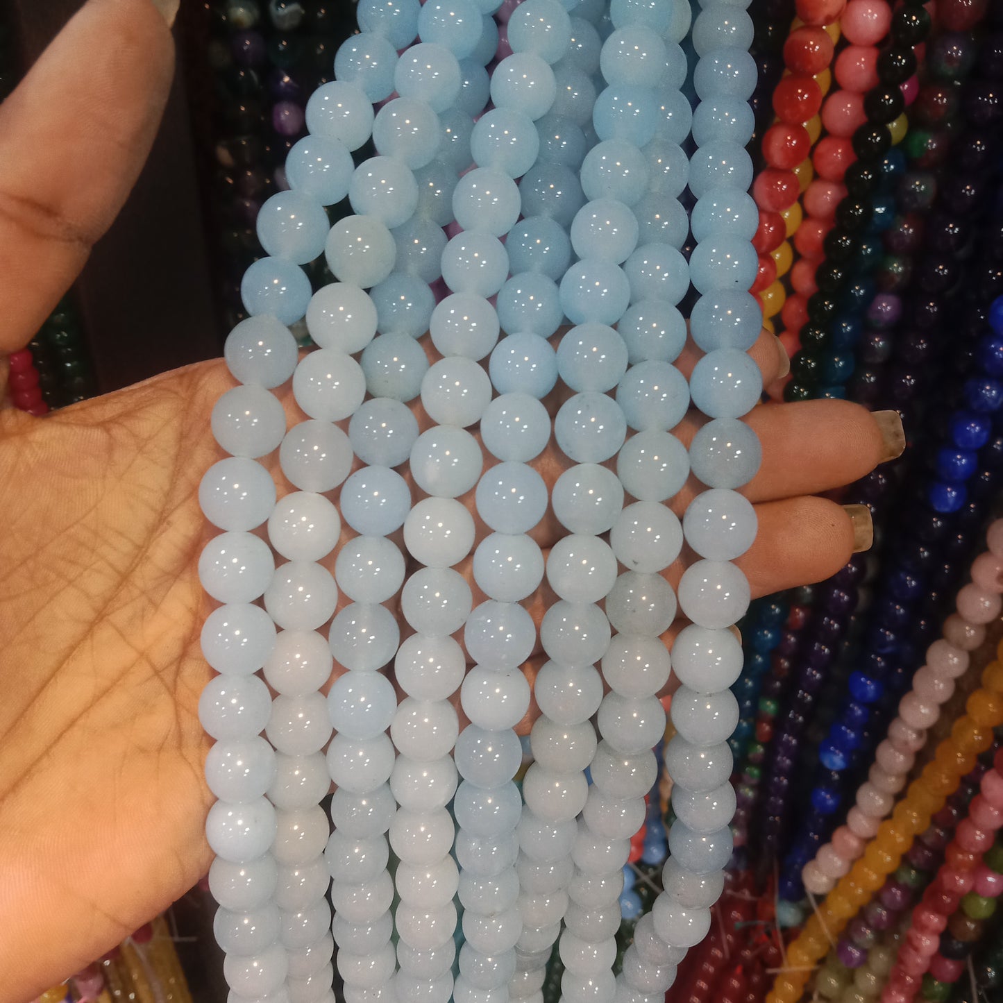 Aquamarine quartz texture agate beads 10mm 1 string