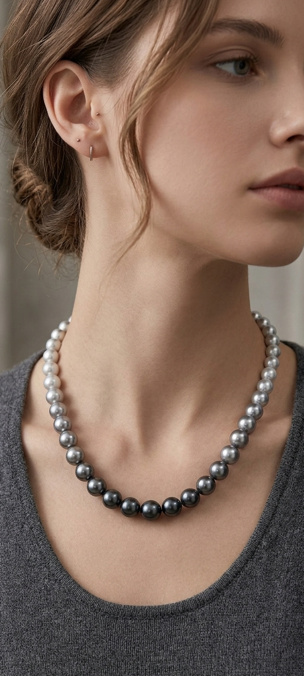 Grey with white shaded High quality mettalic pearl beads 1 string