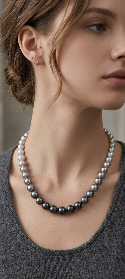 Grey with white shaded High quality mettalic pearl beads 1 string