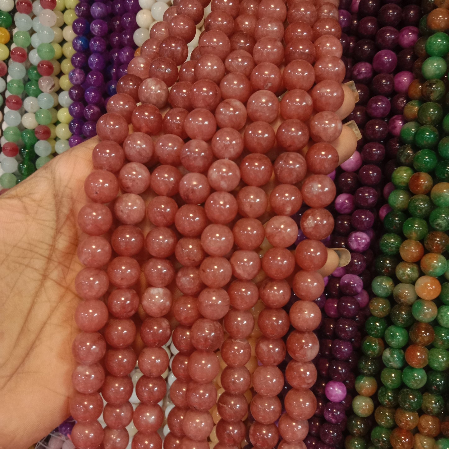 Strawberry pink texture agate beads 10mm 1 string