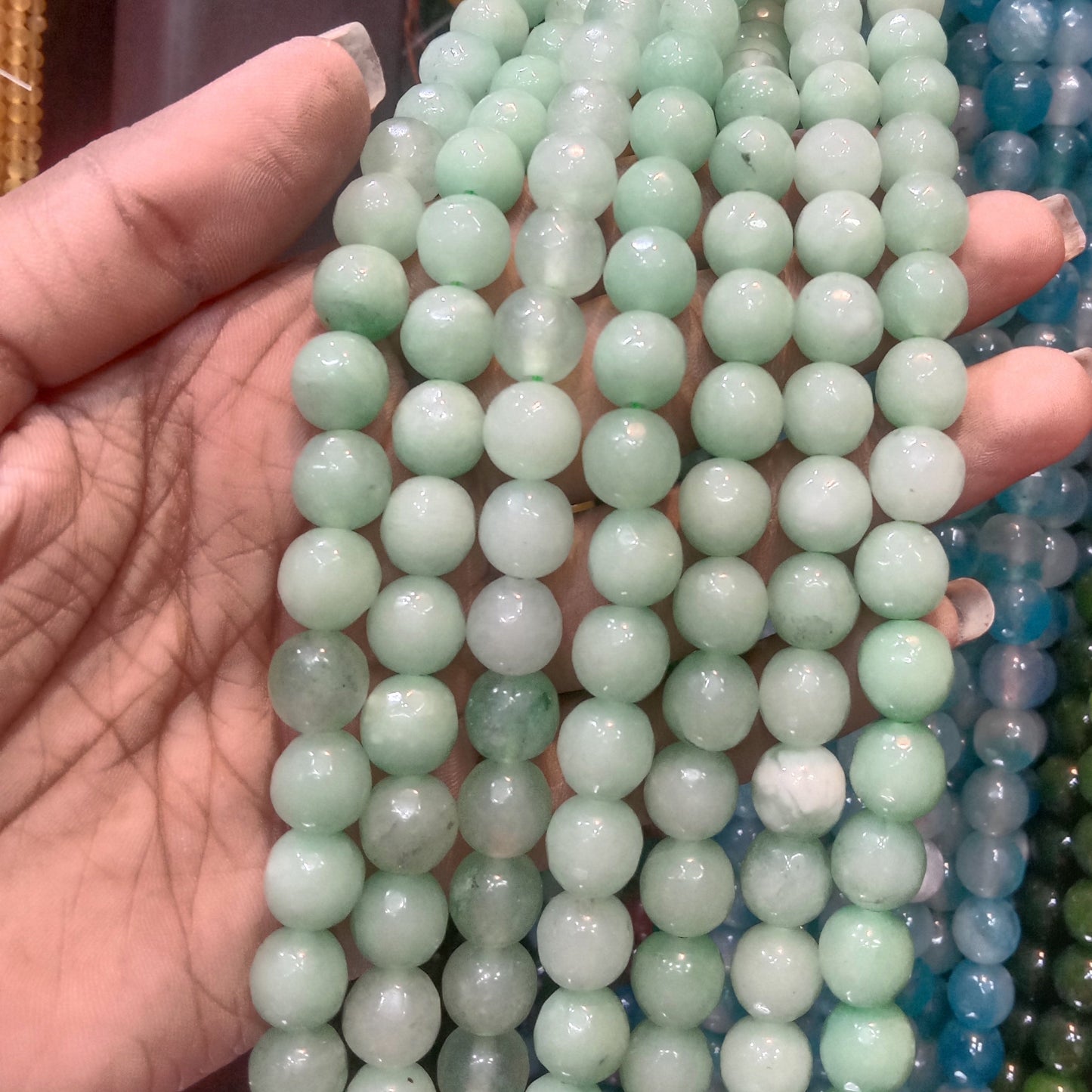 Light Green Aventurine Texture agate beads 10mm 1 string